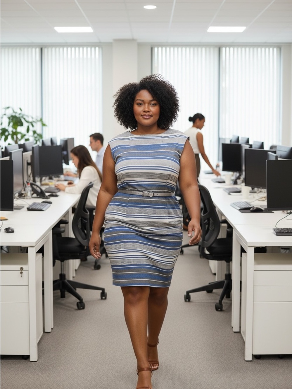 Calvin Klein Striped Blue & Gray Pencil Skirt Dress